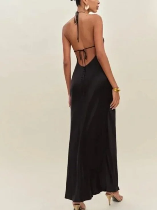 NEW Reformation Jeany Silk Long Dress Backless Formal Wedding Black | Size S - Picture 2 of 10